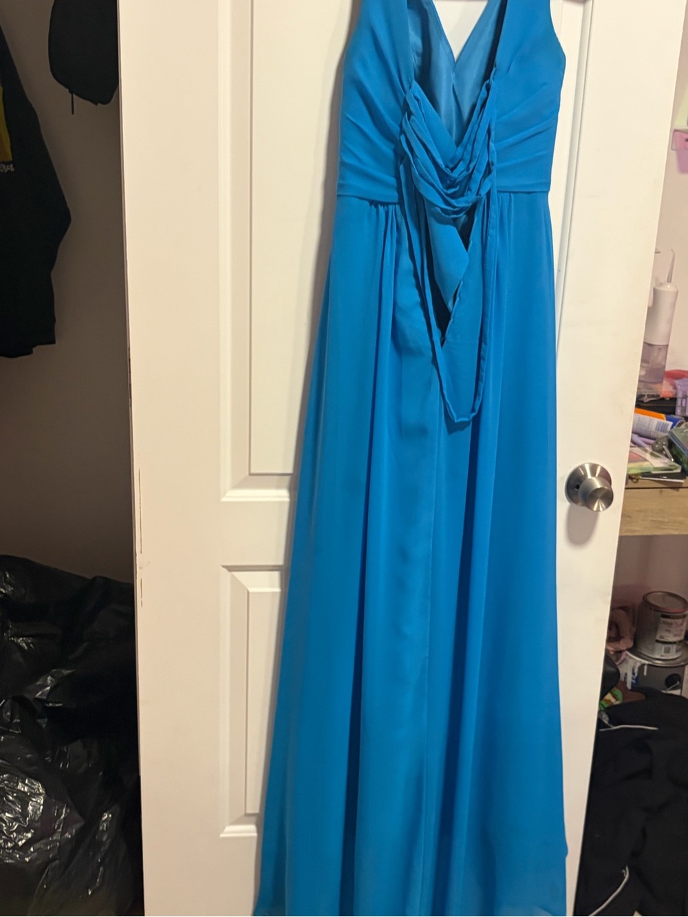 Elegant Teal Blue Evening Gown - Sleeveless Draped V-Neck